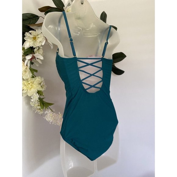 Women's 80s Retro Floral Swimsuit Strapless Convertible Straps Padded Strappy - Picture 8 of 11